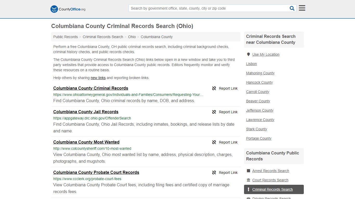 Columbiana County Criminal Records Search (Ohio) - County Office