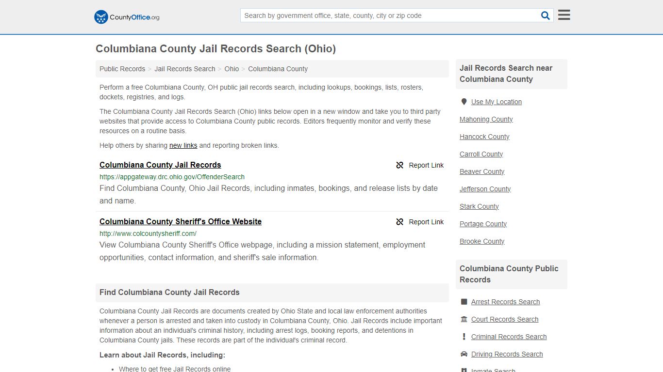 Columbiana County Jail Records Search (Ohio) - County Office