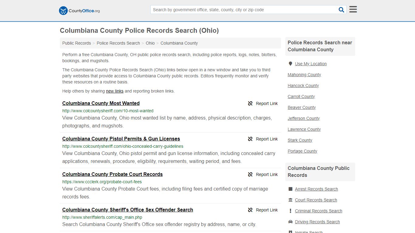 Columbiana County Police Records Search (Ohio) - County Office